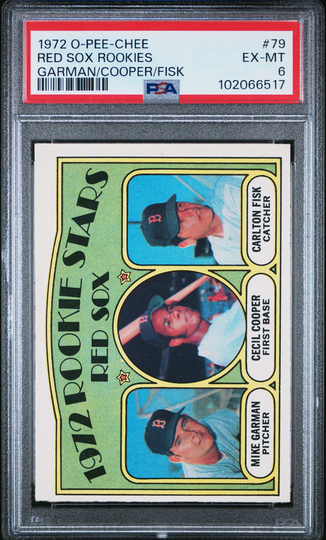 1972 O-Pee-Chee Red Sox Rookies #79 (Garman/Cooper/Fisk) Ex-Mt 6 front