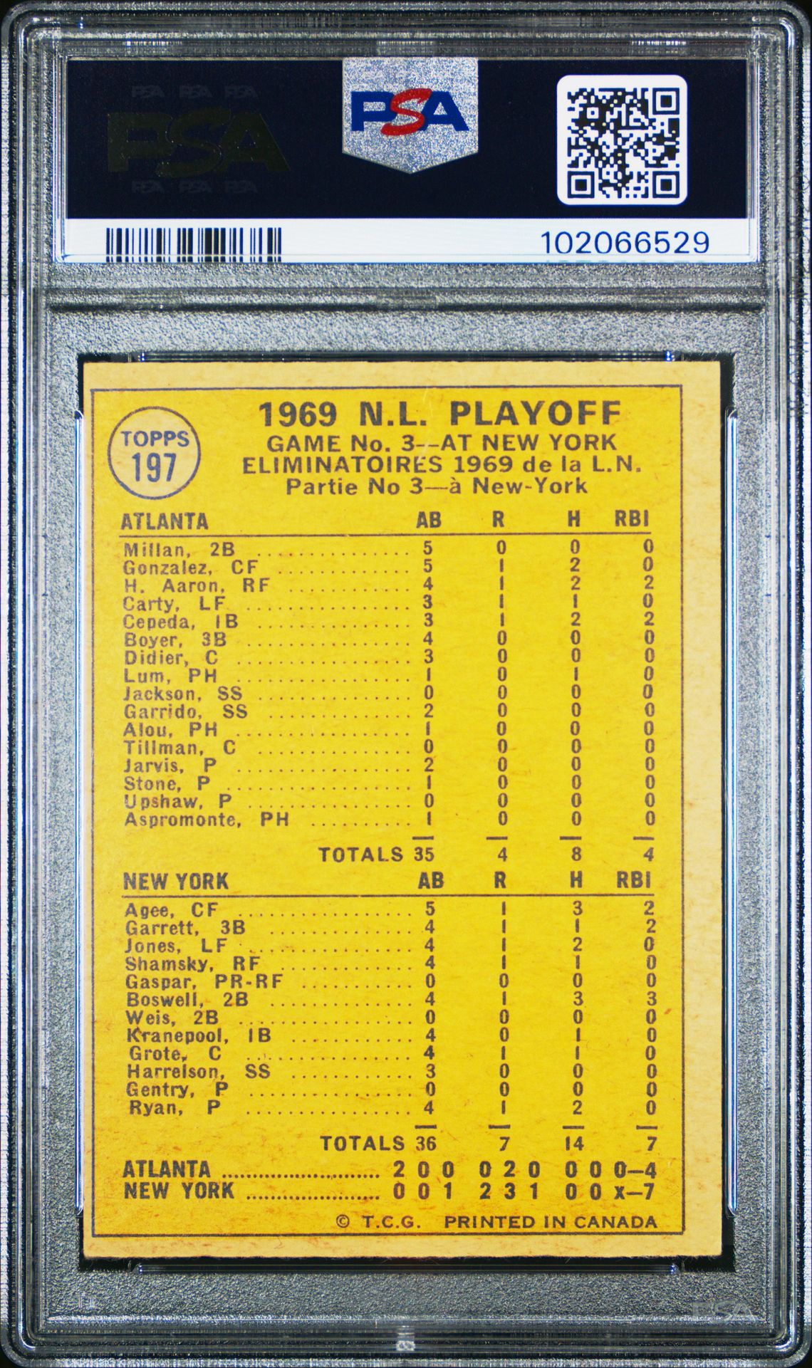 1970 O-Pee-Chee N.l. Playoff Game 3 #197 (Ryan Saves The Day!) Vg-Ex 4 back