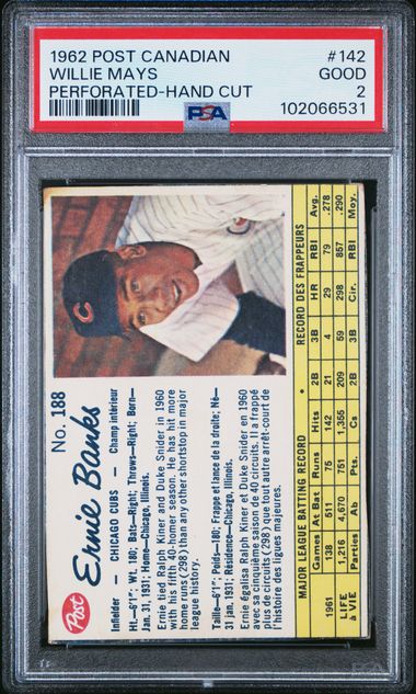 1962 Post Canadian Willie Mays #142 (Perforated-Hand Cut) Good 2 front