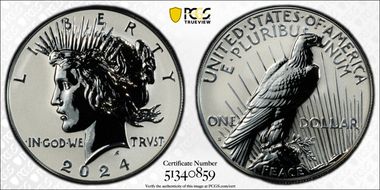 2024-S $1 Peace Dollar Rev PR Two-Coin Reverse Proof Set First Strike PR70