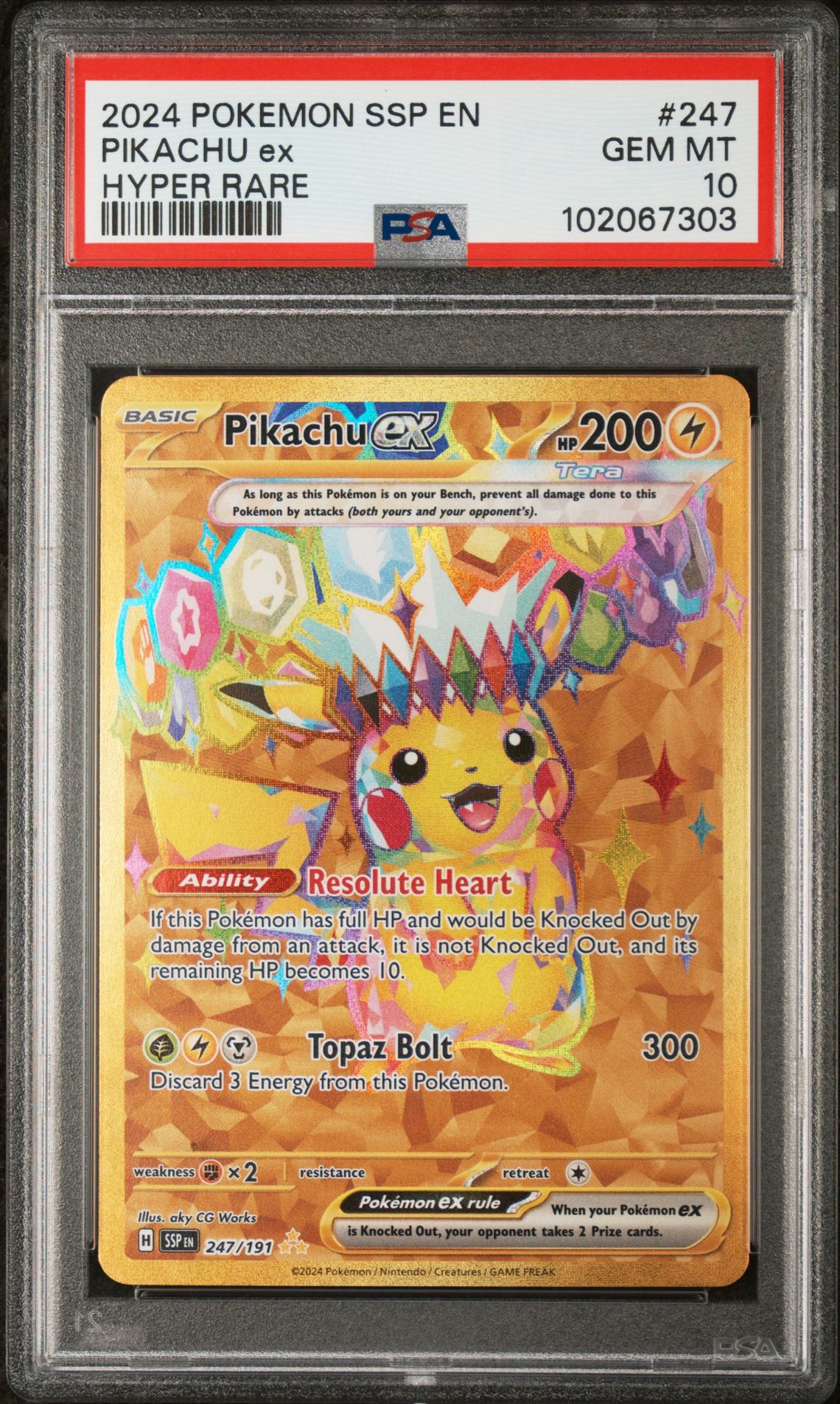 2024 Pokemon Ssp En-Surging Sparks Pikachu Ex #247 (Hyper Rare) Gem Mt 10 front