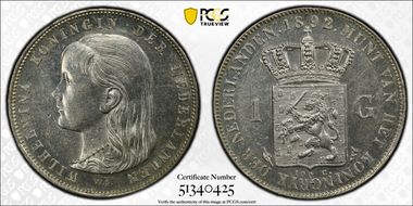 1892 Gulden KM-117  Ag AU58