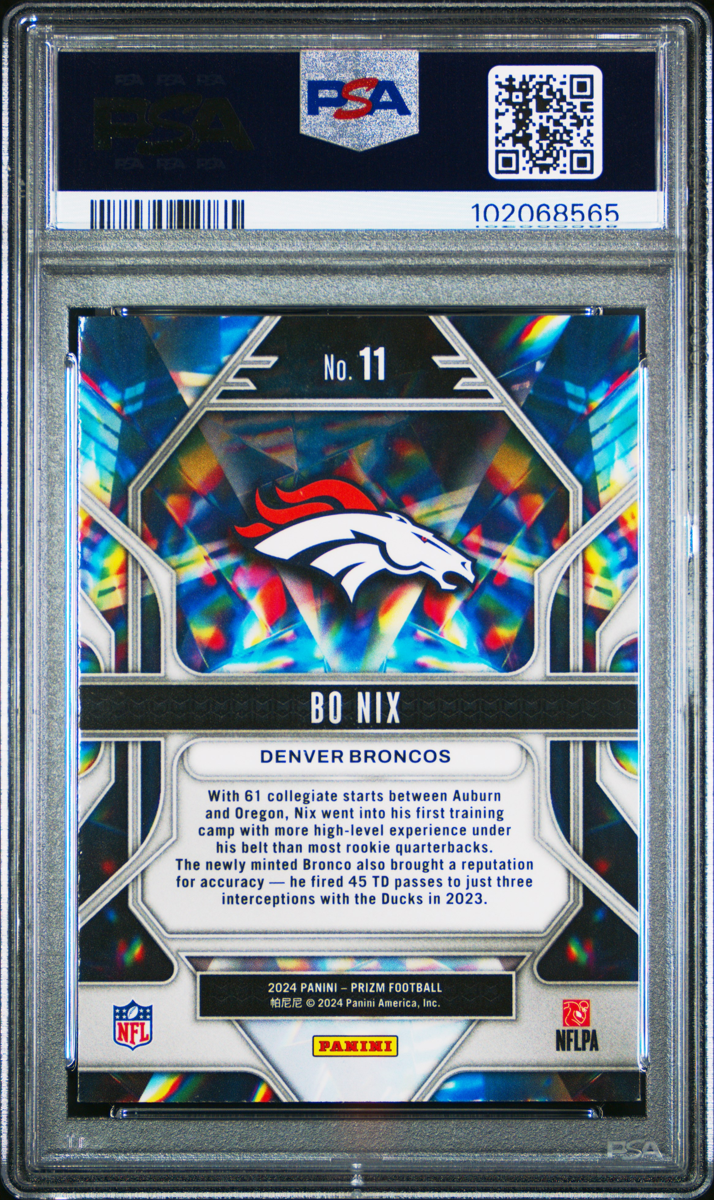 2024 Panini Prizm Prizmatic Bo Nix #11 Nm-Mt+ 8.5 back