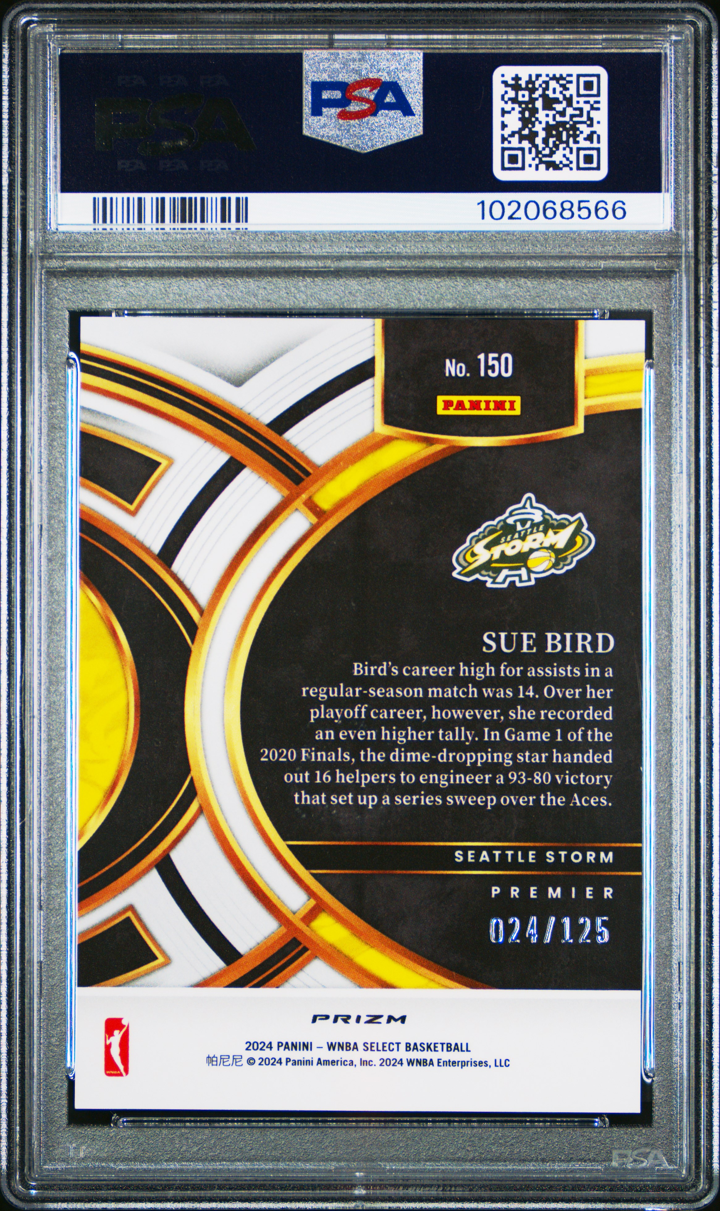 2024 Panini Select Wnba Sue Bird #150 (Orange Prizm) Mint 9 back