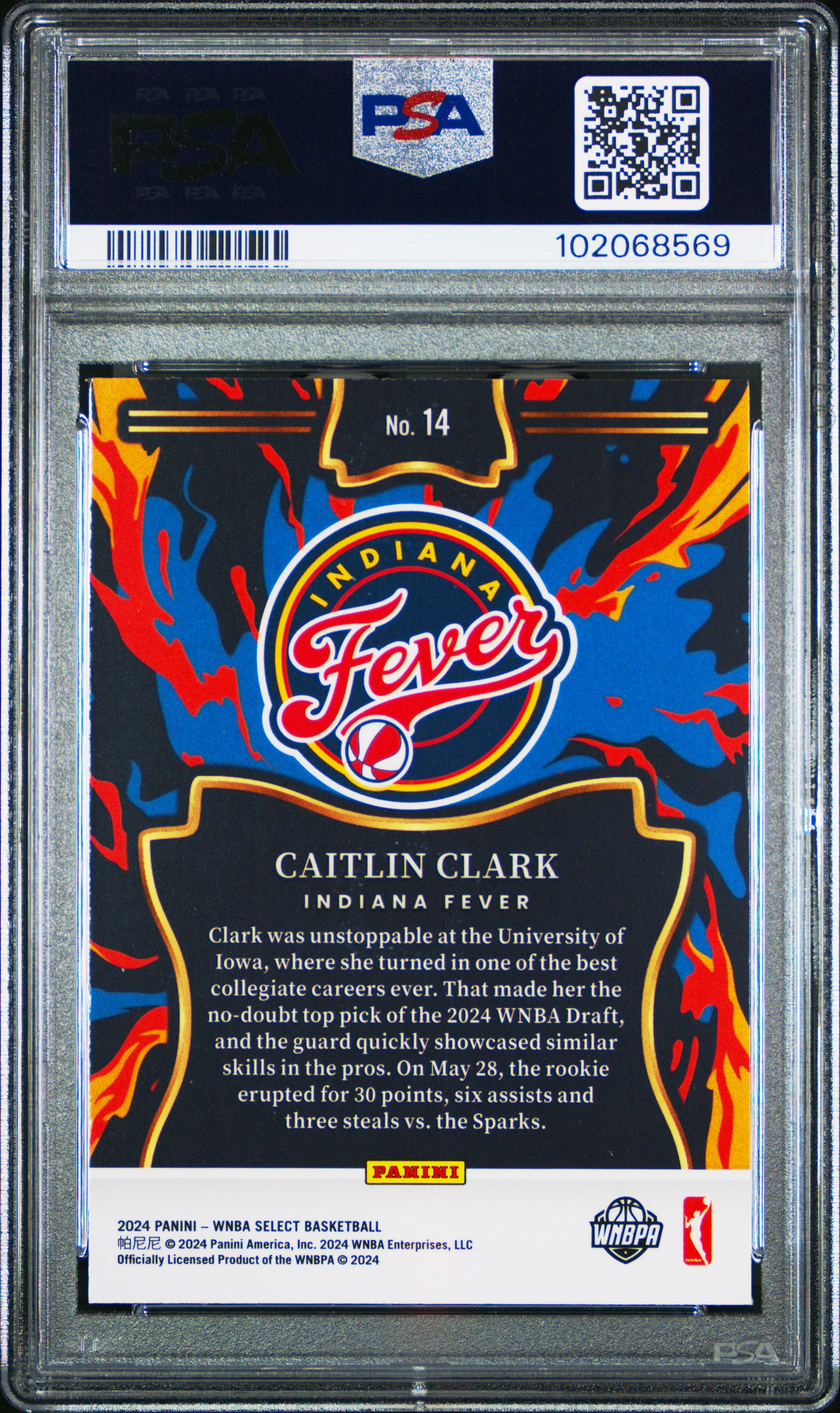 2024 Panini Select Wnba En Fuego Caitlin Clark #14 Gem Mt 10 back
