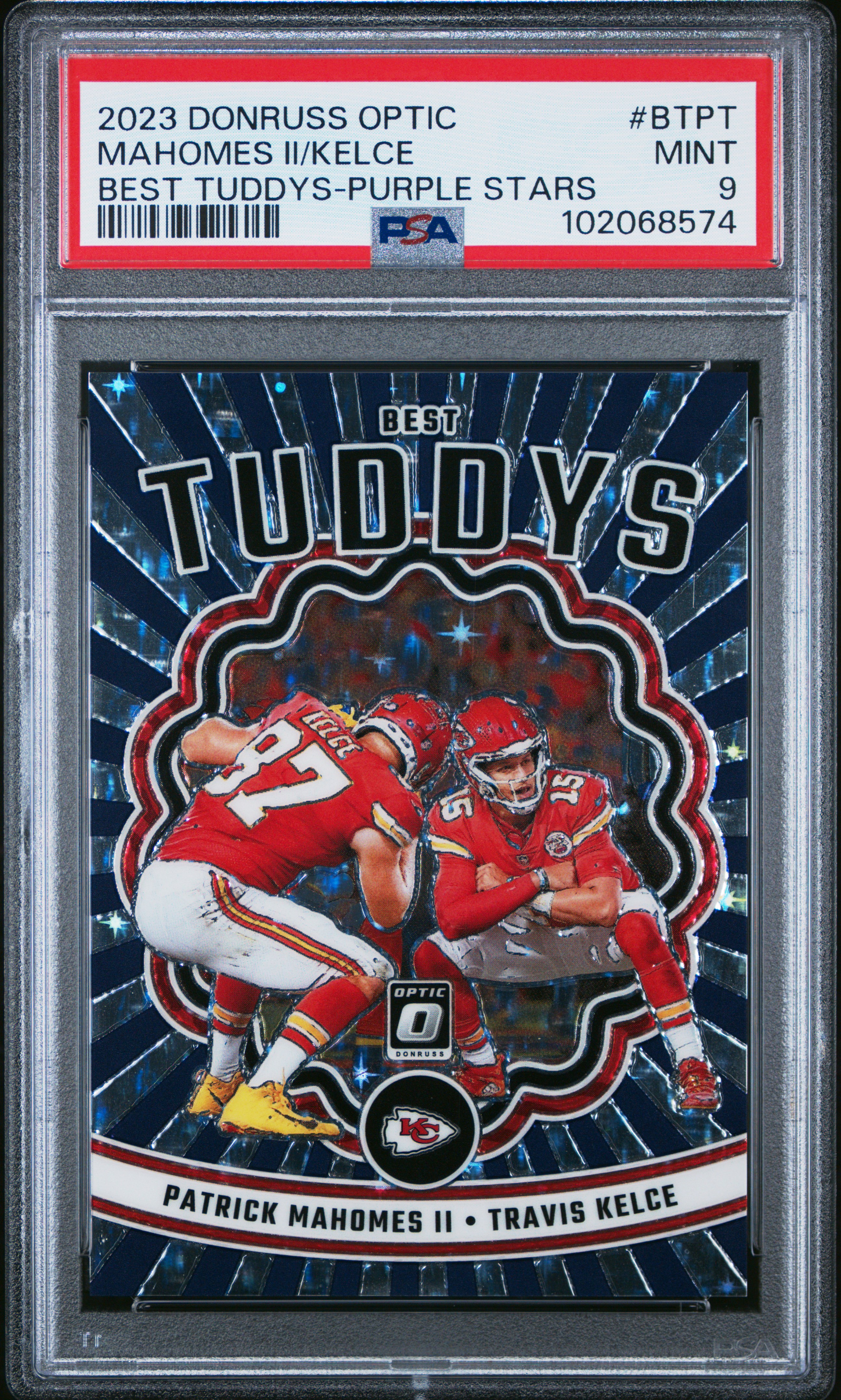 2023 Panini Donruss Optic Best Tuddys Mahomes Ii/Kelce #Btpt (Best Tuddys-Purple Stars) Mint 9 front