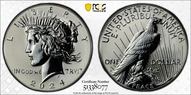 2024-S $1 Peace Dollar Rev PR Two-Coin Reverse Proof Set First Strike PR70