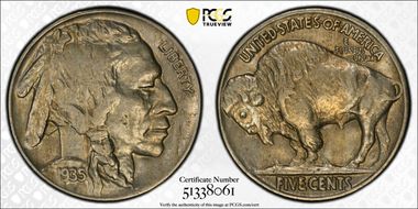 1935 5C Doubled Die Reverse AU53