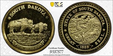 1987 Medal South Dakota Bison 1/4 oz Au PR64DCAM