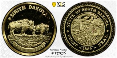 1987 Medal South Dakota Bison 1/4 oz Au PR65DCAM
