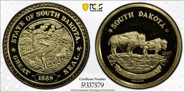 1987 Medal South Dakota Bison 1/2 oz Au PR65DCAM
