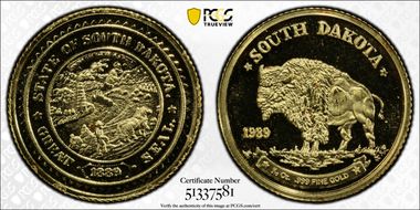 1989 Medal South Dakota Bison 1/10 oz Au PR67DCAM