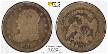 1837 H10C Capped Bust, Large 5C AG3