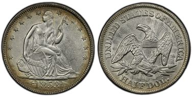 1853 50C Arrows & Rays AU55