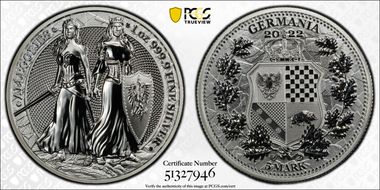 2022 "5 Mk" Allegories: Polonia & Germania 1oz Ag Fantasy Issue MS70
