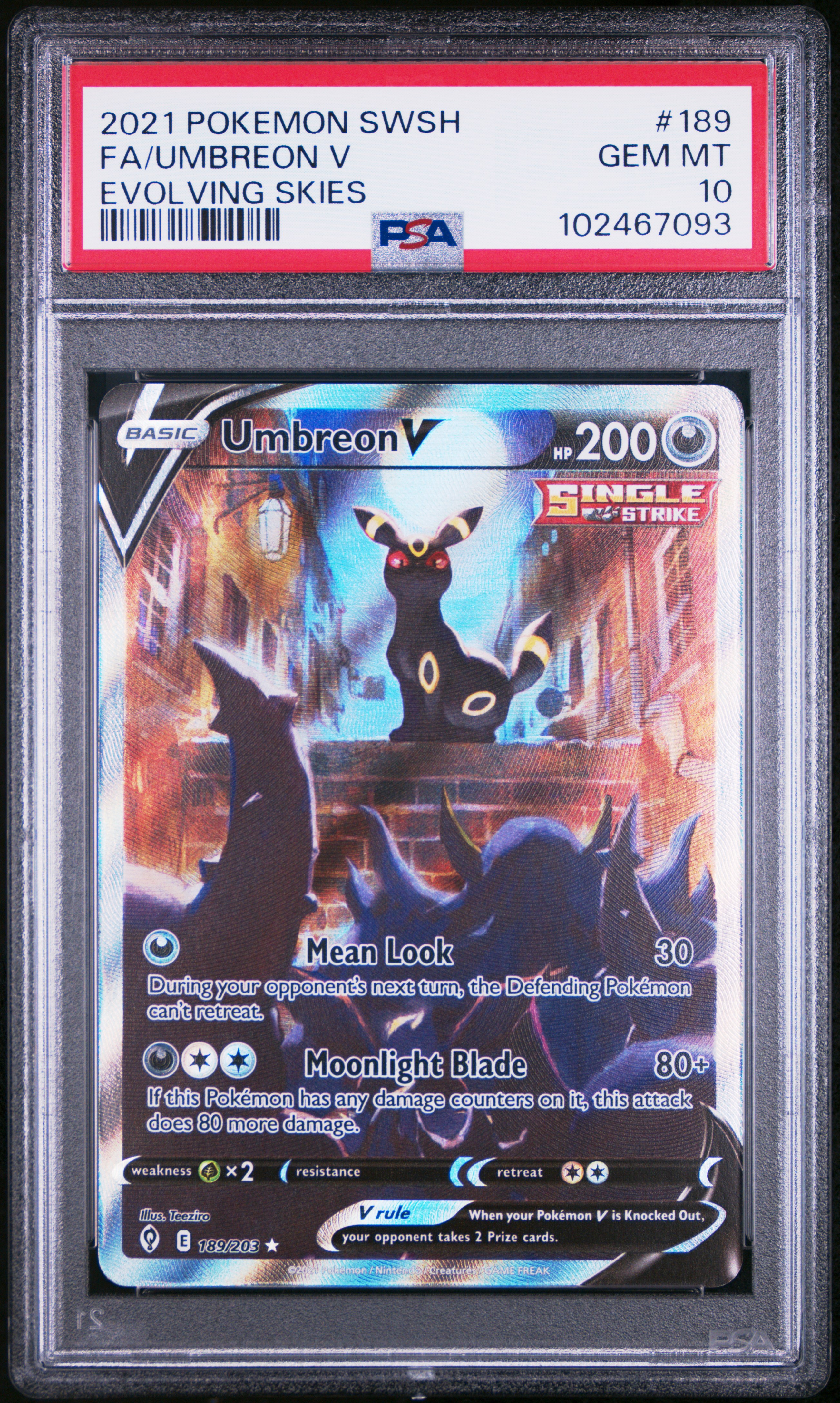 2021 #189 Full Art/Umbreon V PSA 10 Sword & Shield Evolving Skies