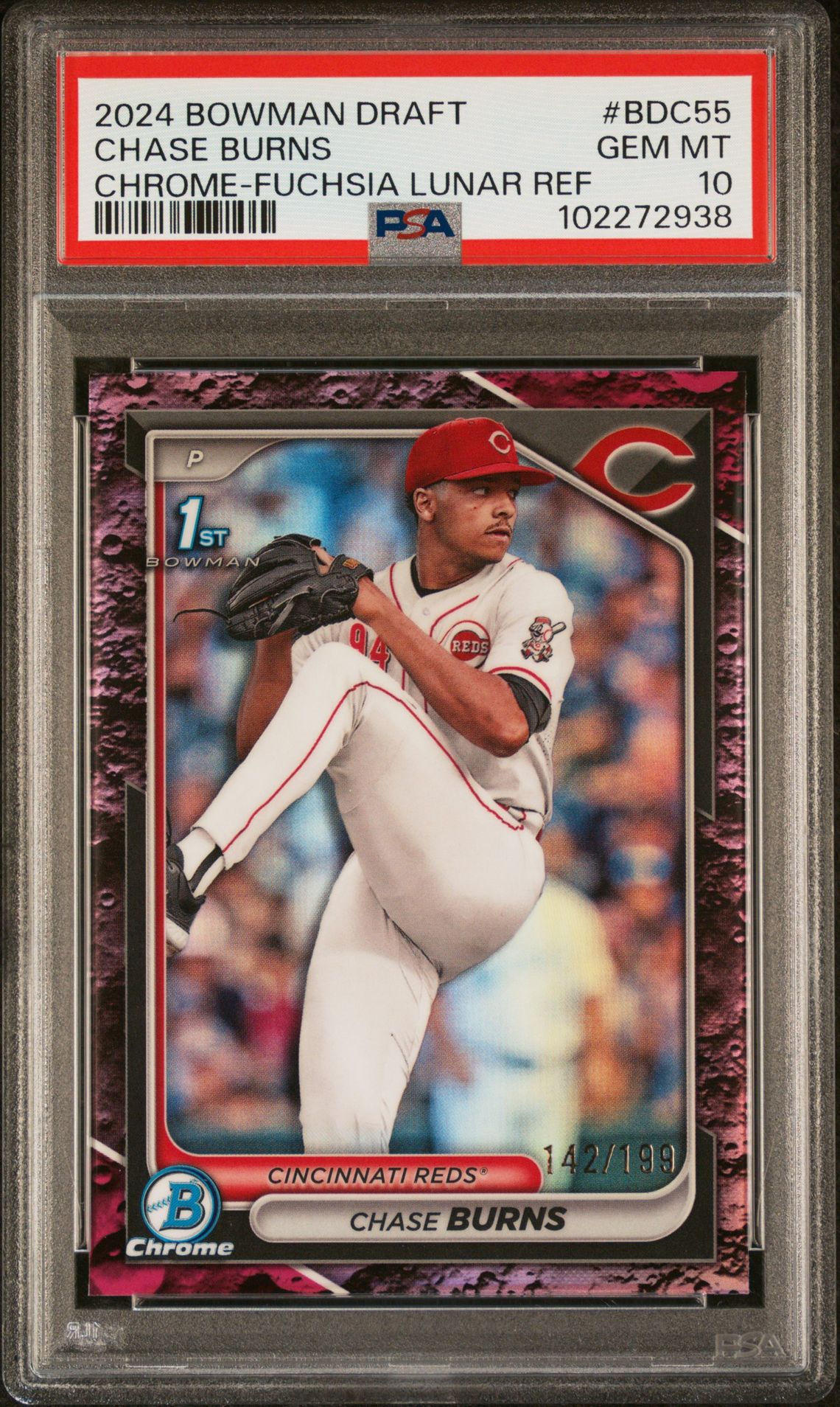 2024 Bowman BOWMAN DRAFT CHROME-FUCHSIA LUNAR REF #BDC55 Chase Burns front