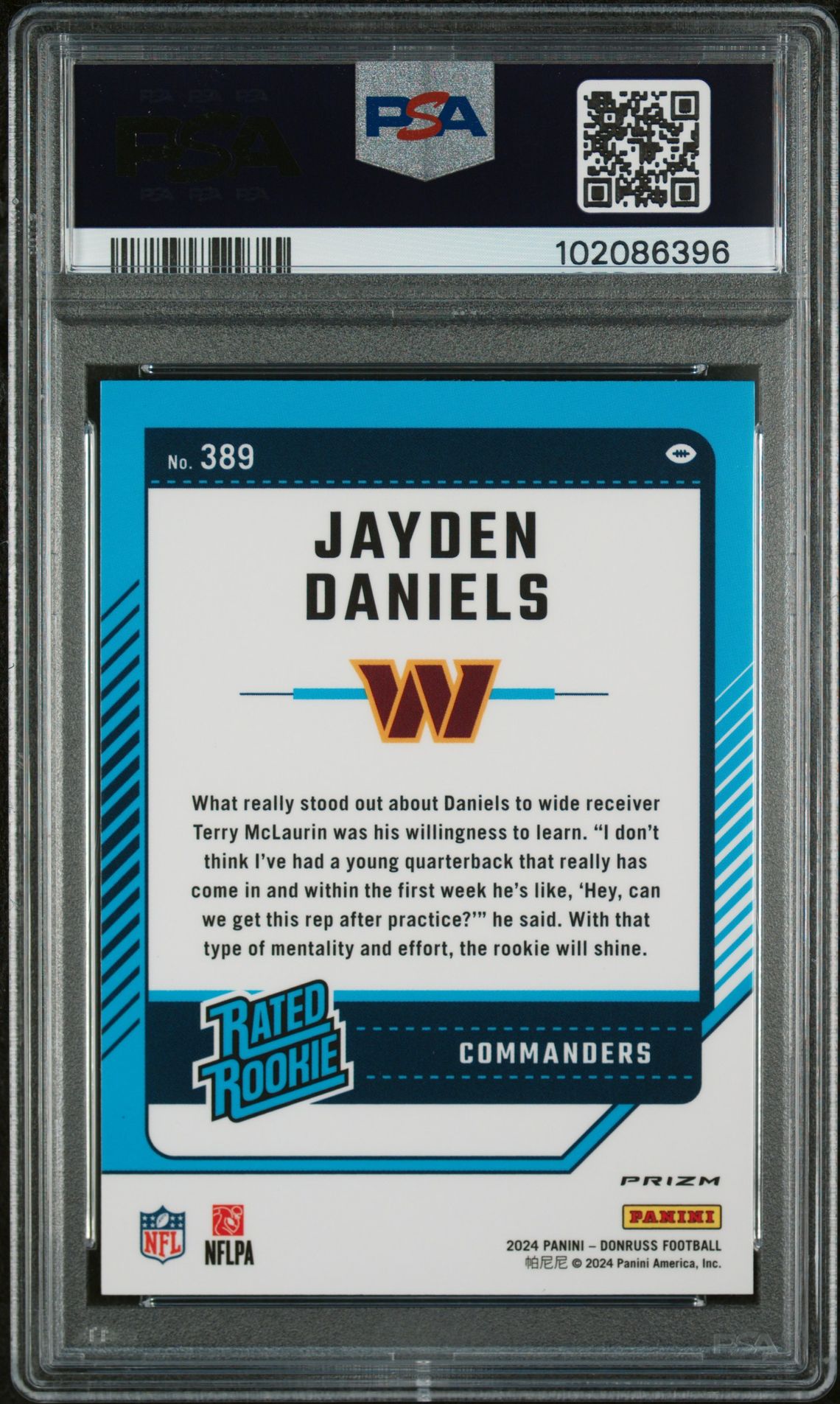 2024 Panini Donruss Jayden Daniels #389 (Optic Preview-Red Pandora) Gem Mt 10 back