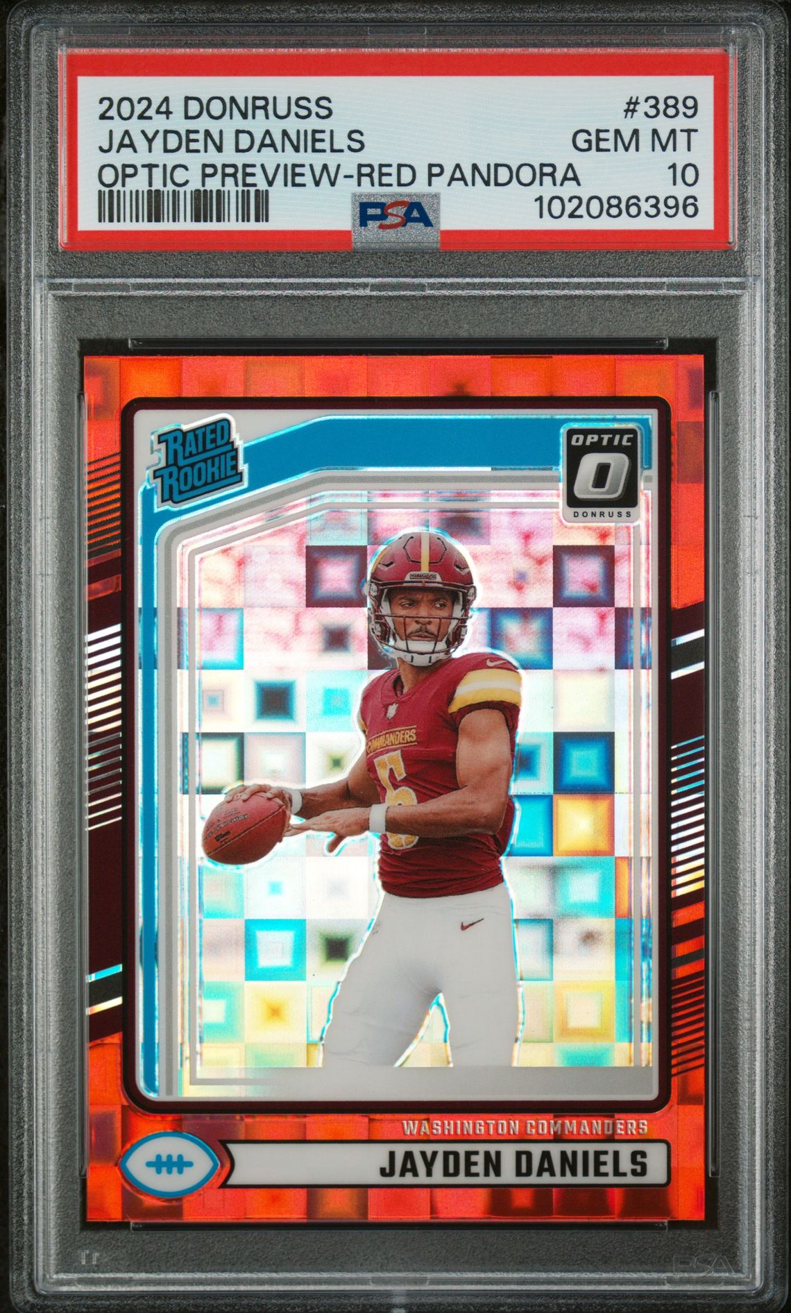 2024 Panini Donruss Jayden Daniels #389 (Optic Preview-Red Pandora) Gem Mt 10 front