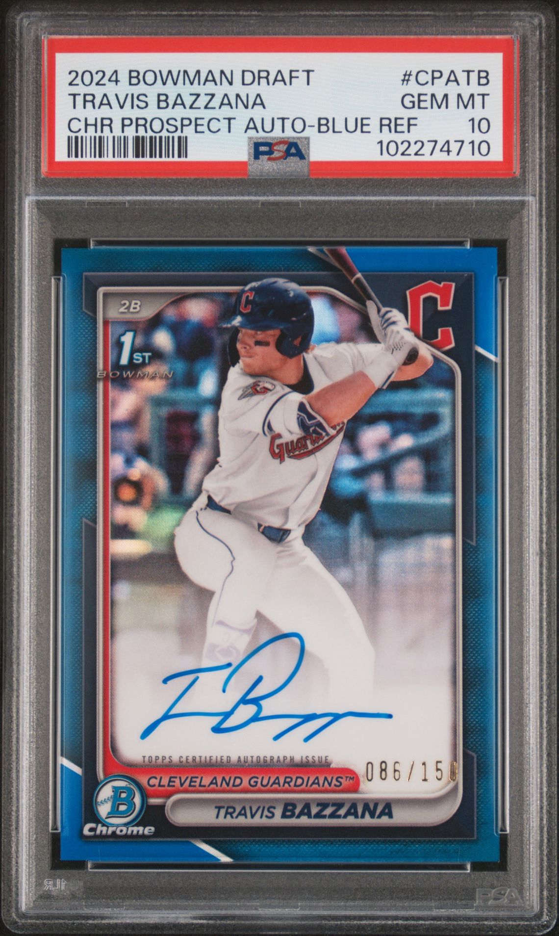 2024 Bowman BOWMAN DRAFT CHROME PROSPECT AUTOGRAPHS CHR PROSPECT AUTO-BLUE REF #CPATB Travis Bazzana front