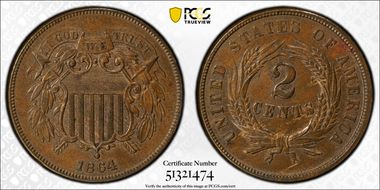1864 2C Large Motto AU58+ BN