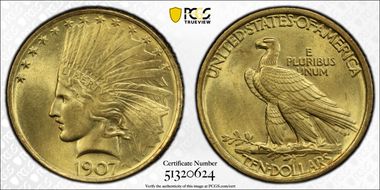 1907 $10 Indian MS64+