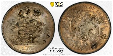 1875-CC T$1 Chopmarked AU55