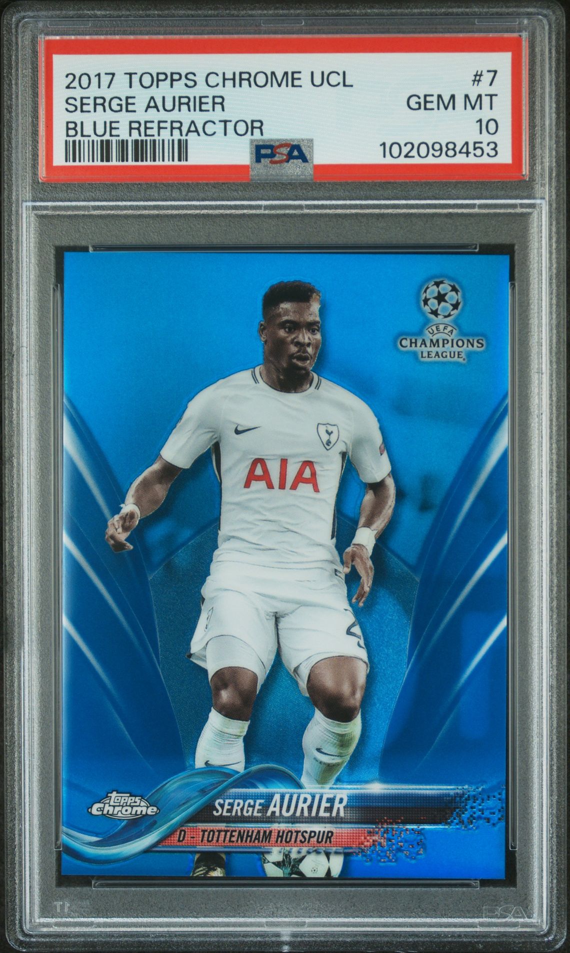 2017 Topps Chrome Uefa Champions League Serge Aurier #7 (Blue Refractor) Gem Mt 10 front