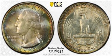 1934 25C Medium Motto MS63