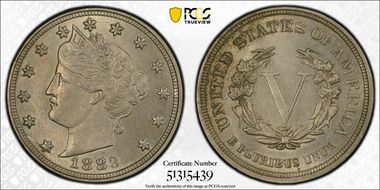 1883 5C No CENTS AU58