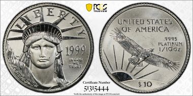 1999 $10 Statue of Liberty MS68