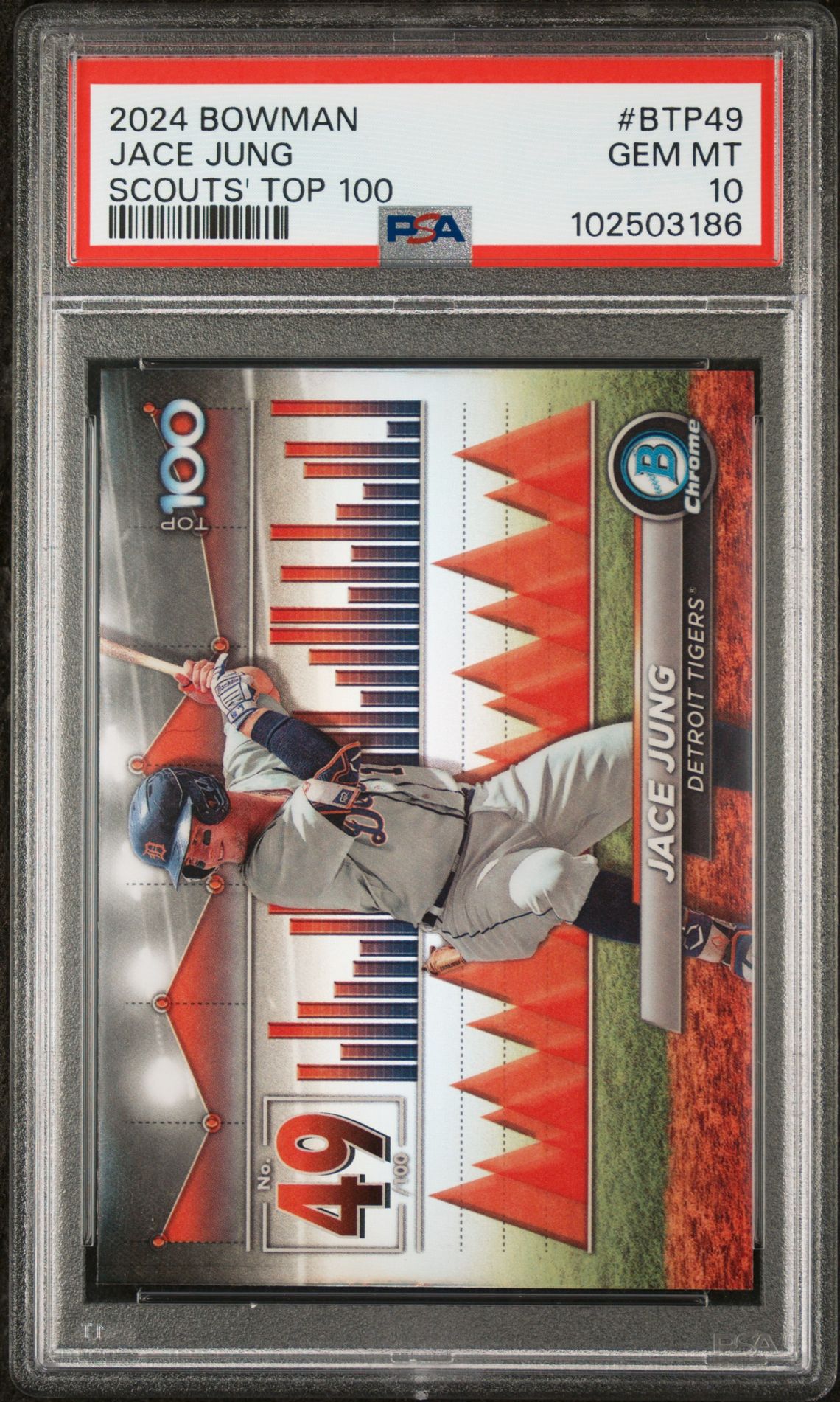 2024 Bowman Bowman Scouts' Top 100 Jace Jung #Btp49 Gem Mt 10 front view - PSA graded GEM MT 10