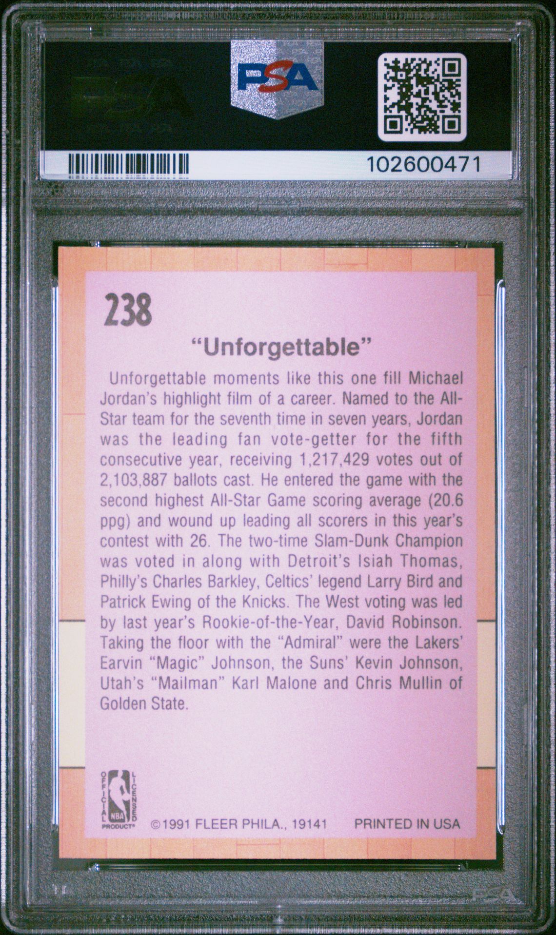 1991 Fleer 1991 All-Star Game #238 (Unforgettable) Nm-Mt 8 back