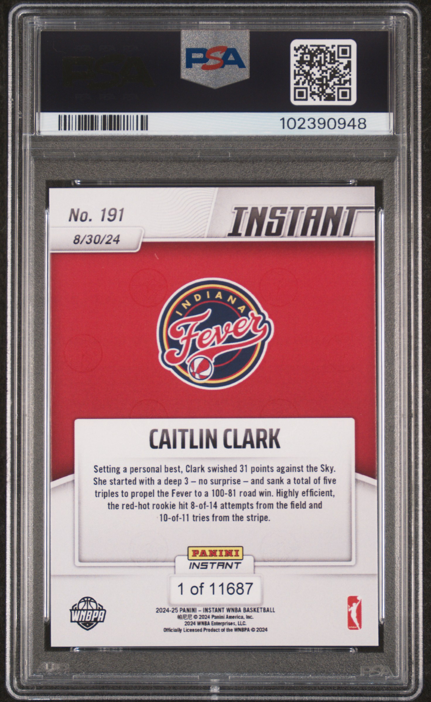 2024 Panini Instant Wnba Caitlin Clark #191 Gem Mt 10 back