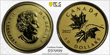 2022 $10 Everlasting Maple Leaf Au Reverse Proof PR70