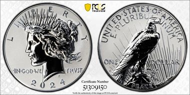 2024-S $1 Peace Dollar Rev PR Two-Coin Reverse Proof Set First Strike PR70