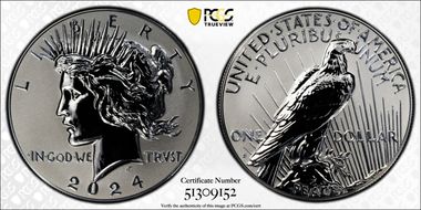 2024-S $1 Peace Dollar Rev PR Two-Coin Reverse Proof Set First Strike PR70