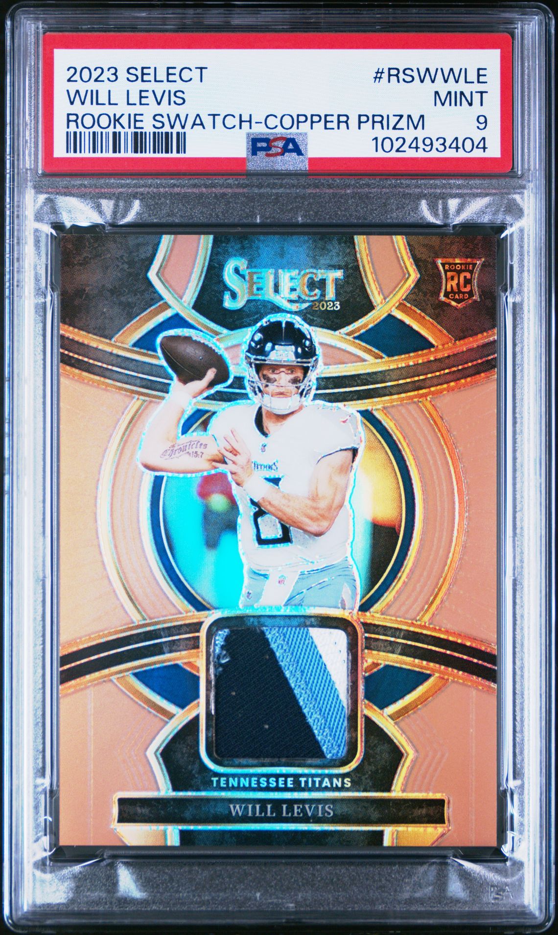 2023 Panini Select Rookie Swatches Will Levis #Rswwle (Rookie Swatch-Copper Prizm) Mint 9 front