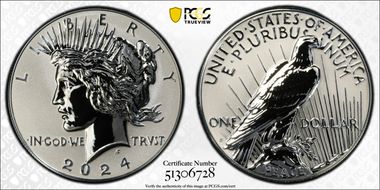 2024-S $1 Peace Dollar Rev PR Two-Coin Reverse Proof Set First Strike PR70