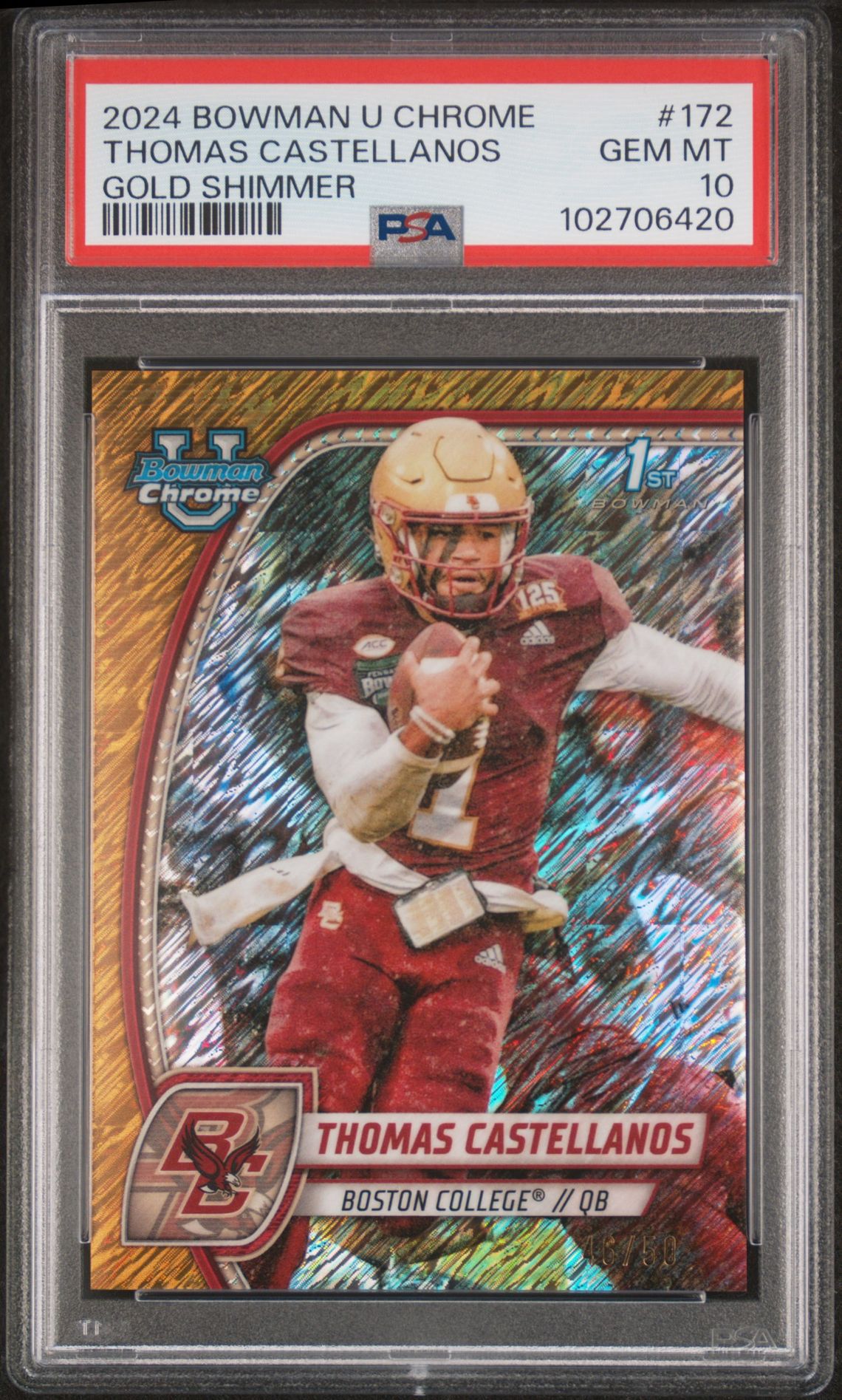 2024 Bowman University Chrome Thomas Castellanos #172 (Gold Shimmer) Gem Mt 10 front