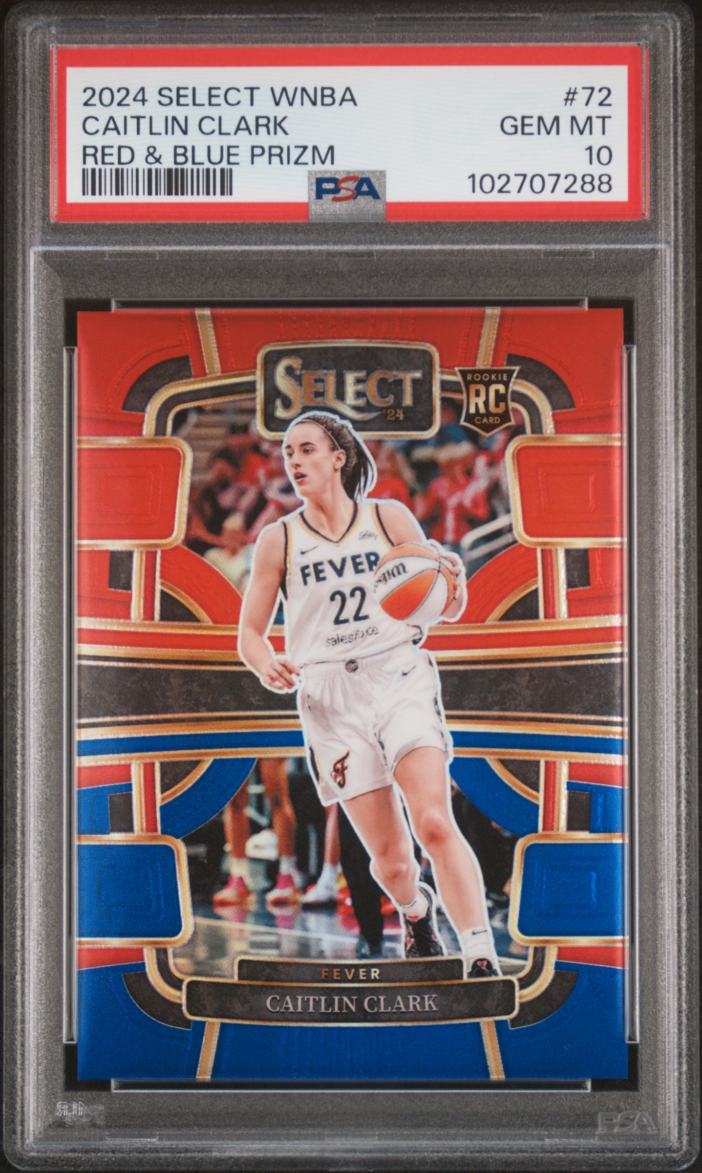 2024 Panini Select Wnba Caitlin Clark #72 (Red & Blue Prizm) Gem Mt 10 front