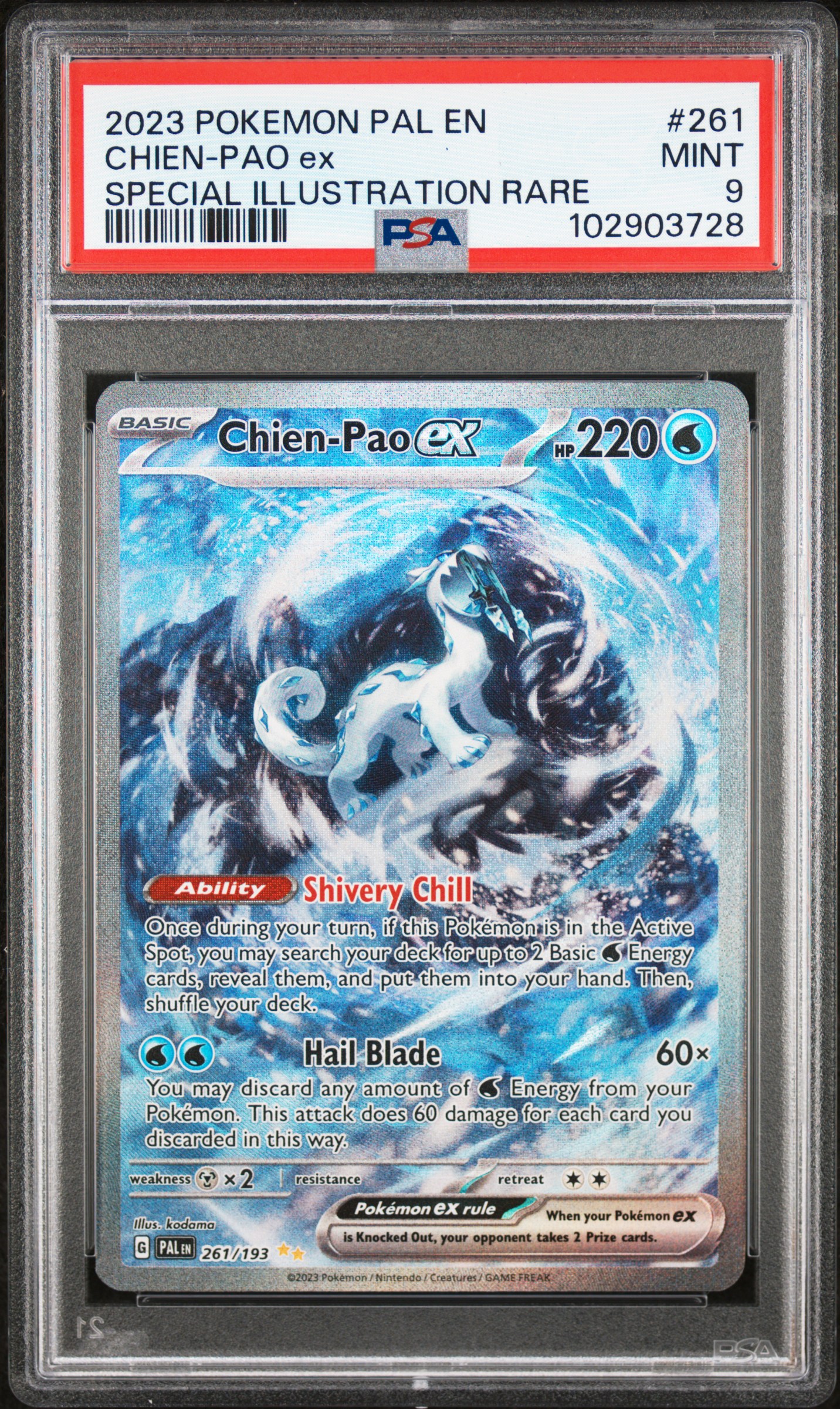2023 Pokemon Pal En-Paldea Evolved Chien-Pao Ex #261 (Special Illustration Rare) Mint 9 front