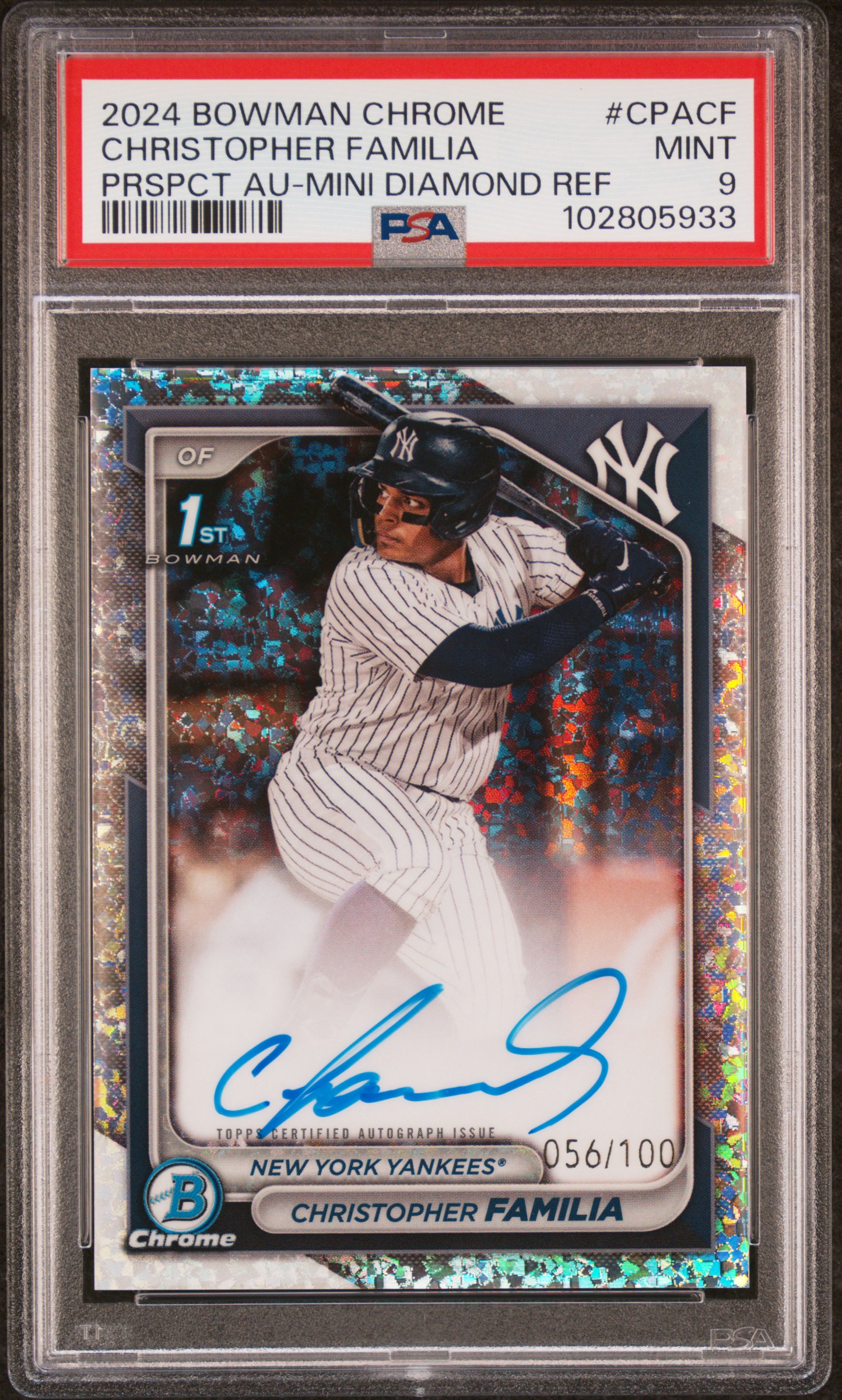 2024 Bowman Chrome Prospect Autographs Christopher Familia #Cpacf (Prspct Au-Mini Diamond Ref) Mint 9 front