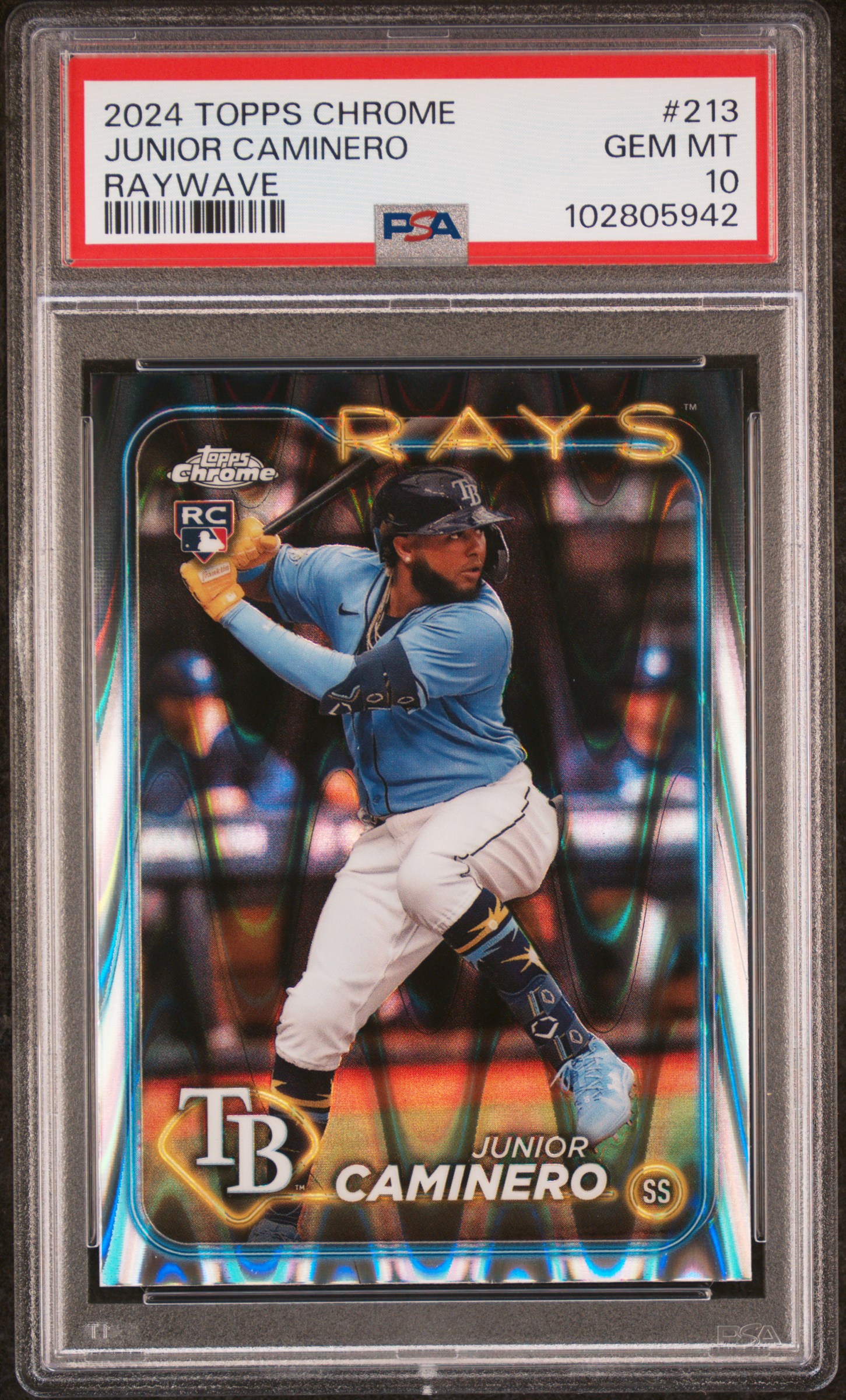 2024 Topps Chrome Junior Caminero #213 (Raywave) Gem Mt 10 front