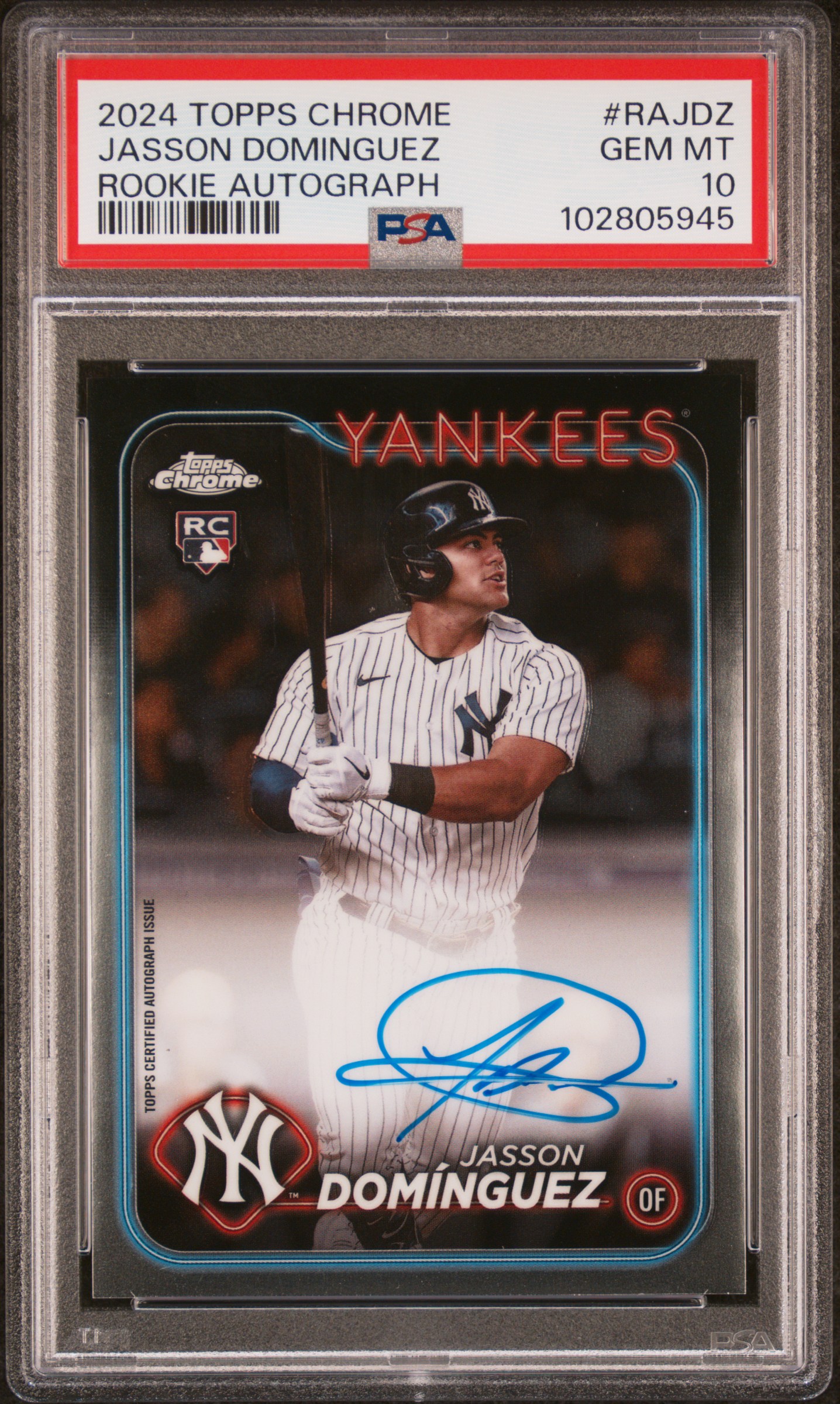 2024 Topps Chrome Rookie Autographs Jasson Dominguez #Rajdz Gem Mt 10 front