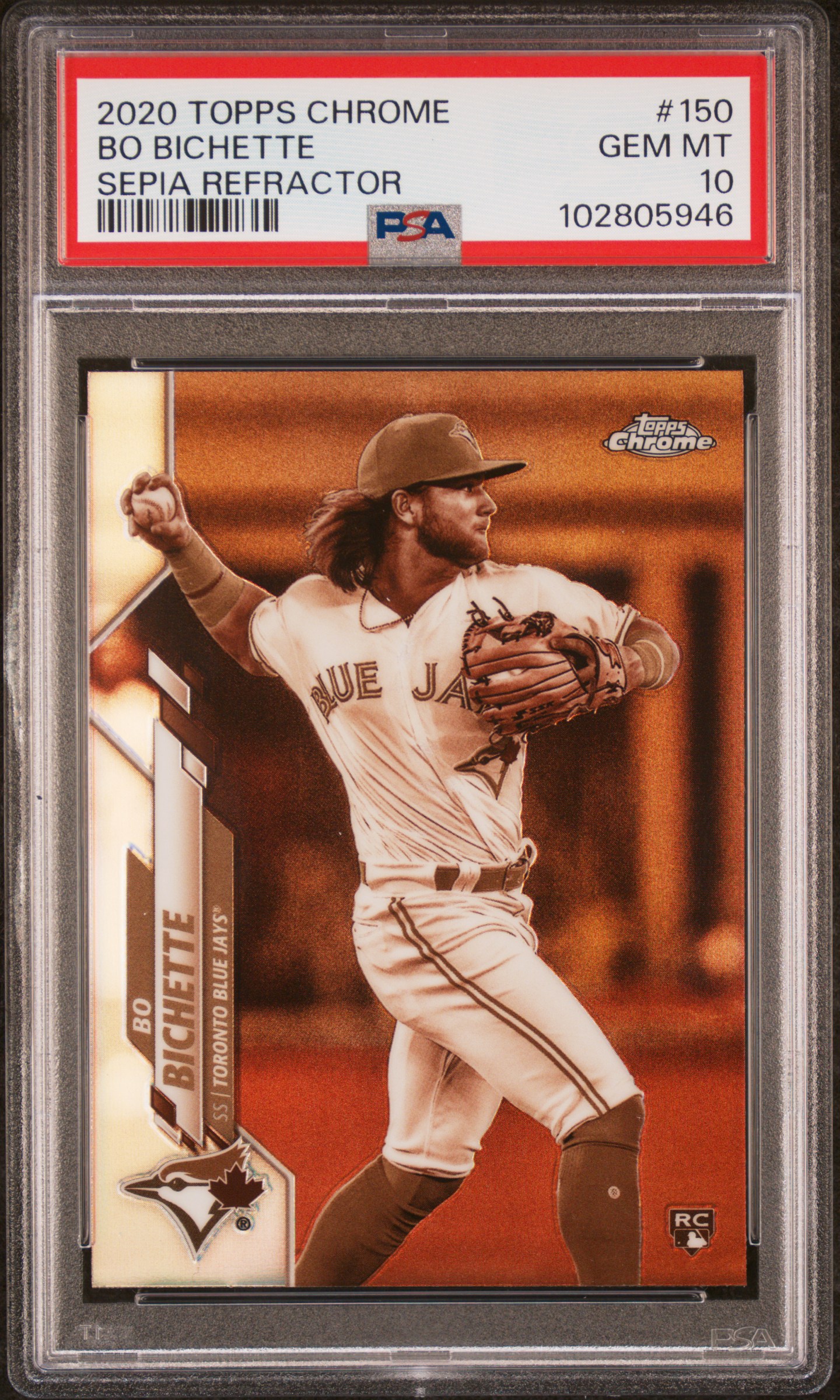 2020 Topps Chrome Bo Bichette #150 (Sepia Refractor) Gem Mt 10 front