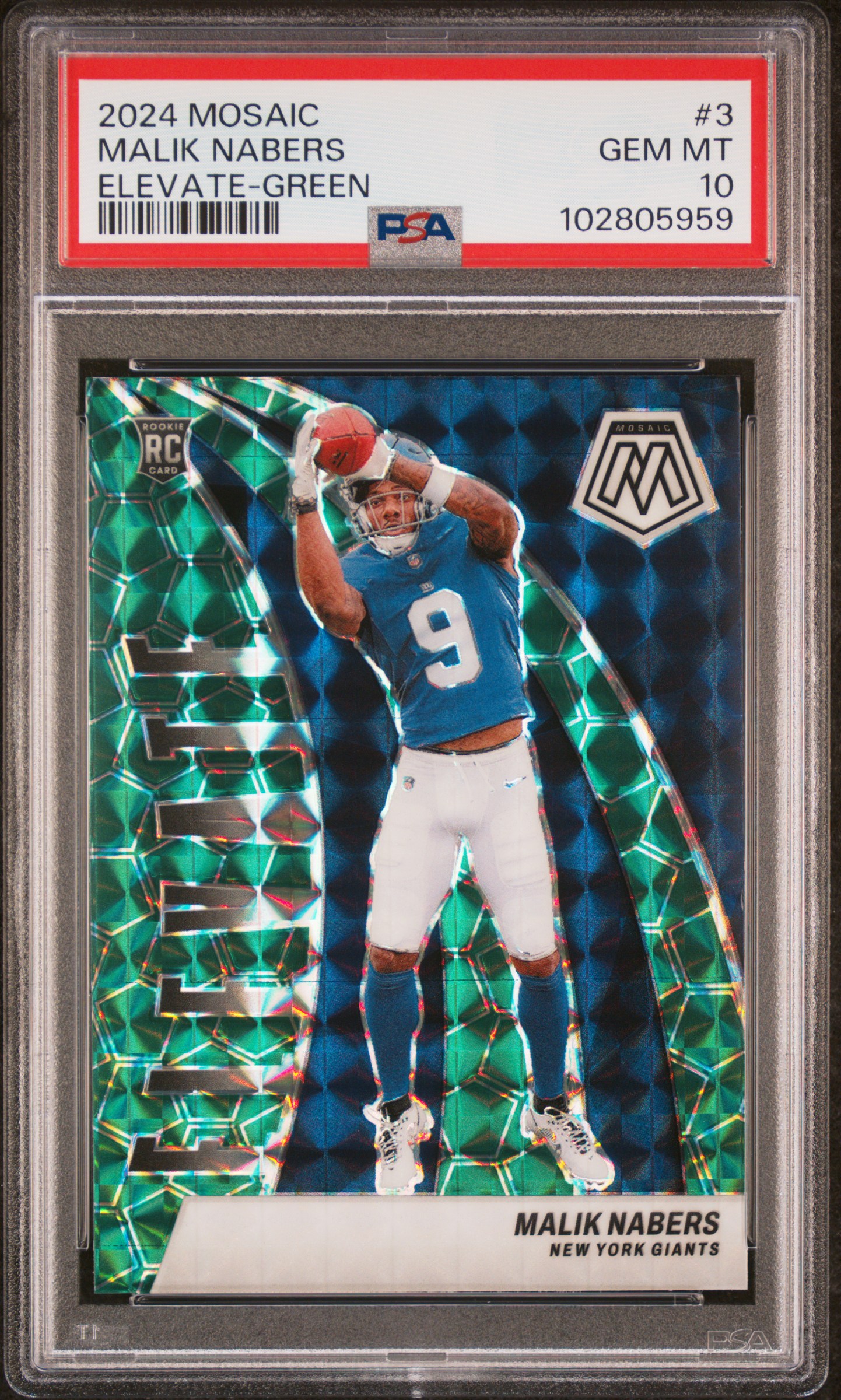2024 Panini Mosaic Elevate Malik Nabers #3 (Elevate-Green) Gem Mt 10 front