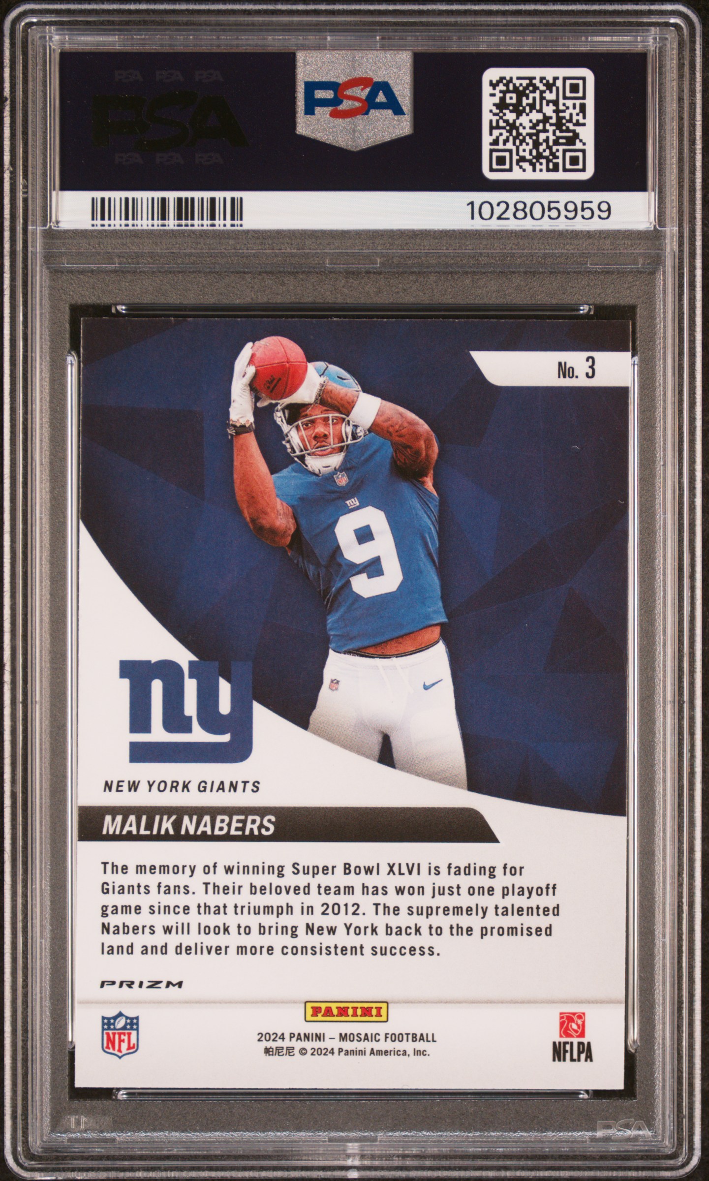 2024 Panini Mosaic Elevate Malik Nabers #3 (Elevate-Green) Gem Mt 10 back