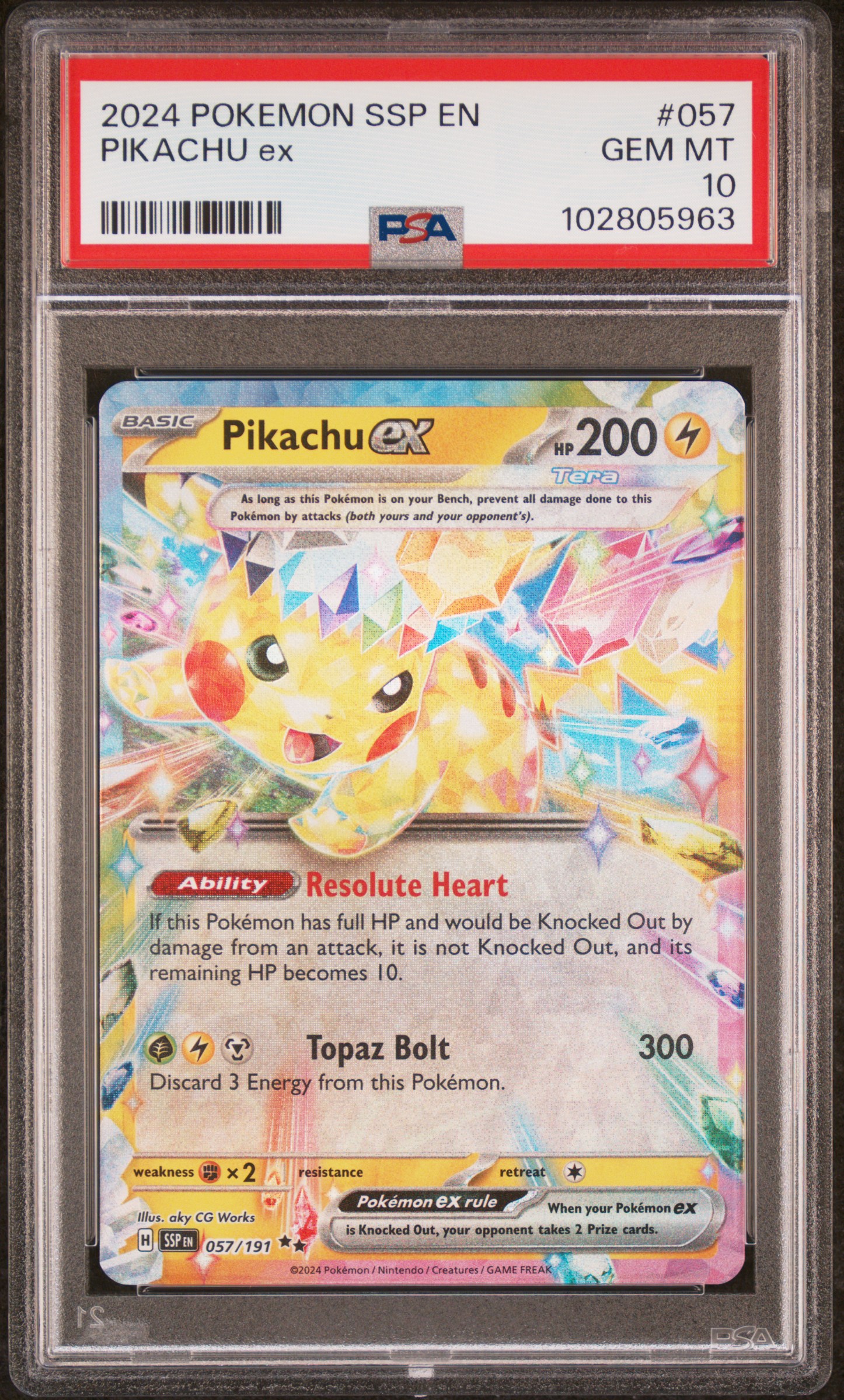 2024 Pokemon Ssp En-Surging Sparks Pikachu Ex #057 Gem Mt 10 front