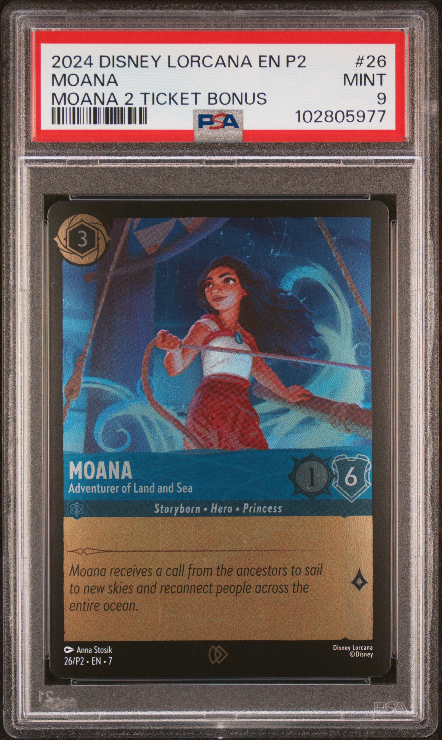 2024 Disney Lorcana En P2-Promo Moana #26 (Moana 2 Ticket Bonus) Mint 9 front